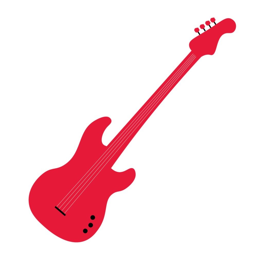 Black and red hand-drawn bass guitar. Click for information about Bass Guitar Lessons.