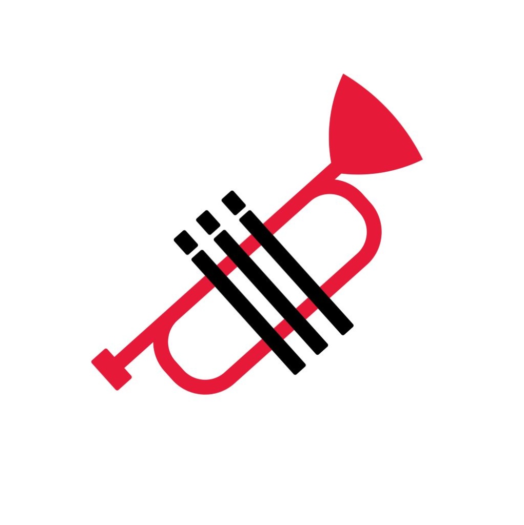 Black and red hand-drawn trumpet. Click for information about Trumpet Lessons.