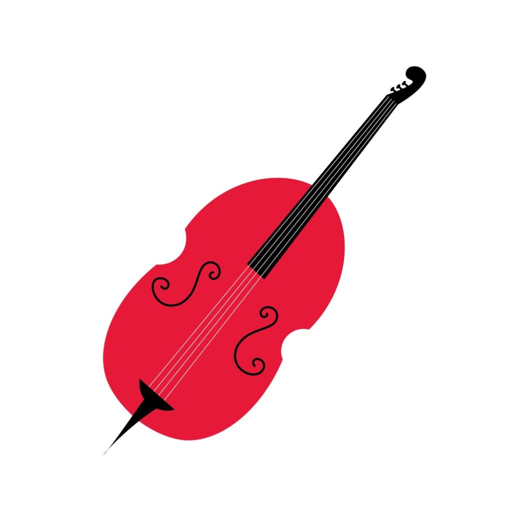 Black and red hand-drawn double bass. Click for information about Double Bass Lessons.