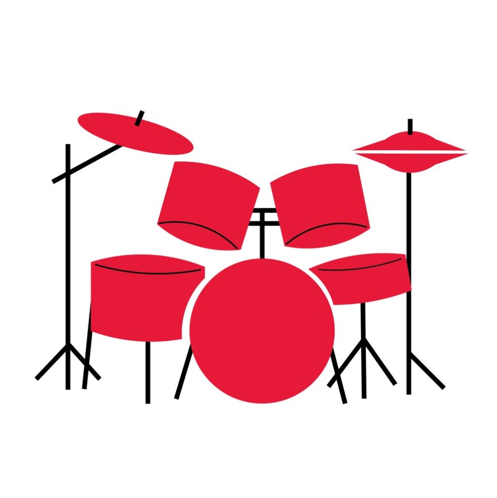Black and red hand-drawn drum kit. Click for information about Drum Lessons.