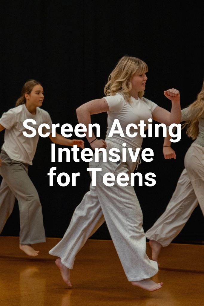 Students wearing all white outfits running in unison. Text says Screen Acting Intensive for Teens. Click the image to learn more about this programme.